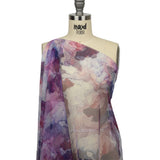 Dark Pink, Purple and Blue Abstract Watercolor Printed Tulle