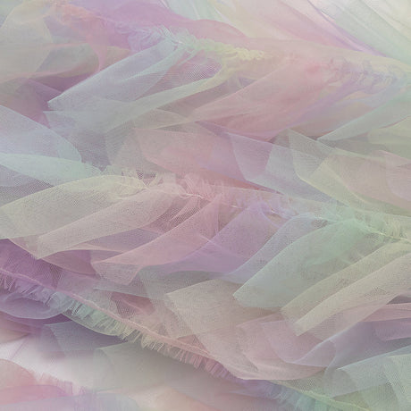 Pastel Rainbow Abstract Watercolor Printed Ruffled Tulle