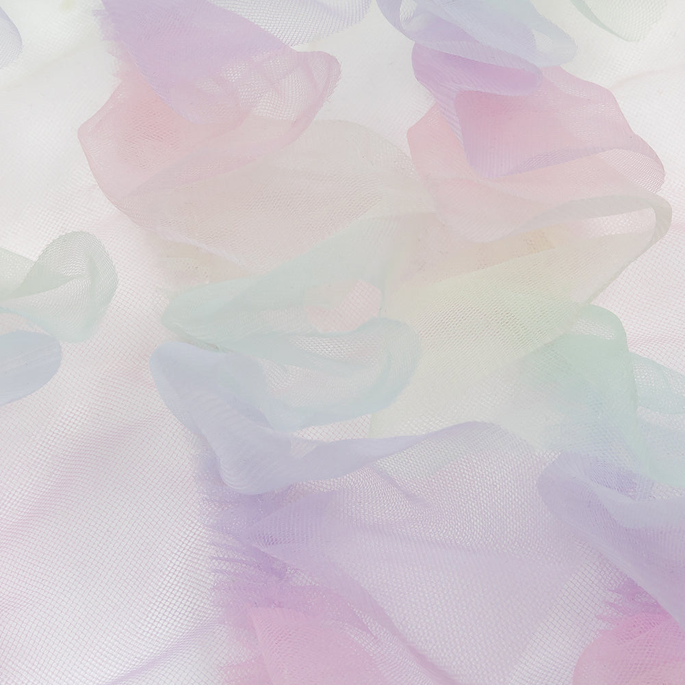 Pastel Rainbow Abstract Watercolor Printed Ruffled Tulle