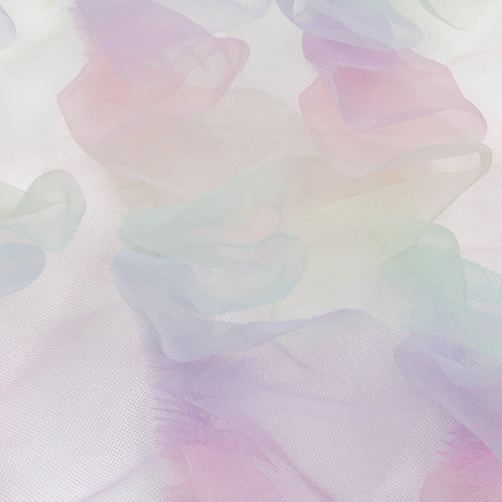 Pastel Rainbow Abstract Watercolor Printed Ruffled Tulle