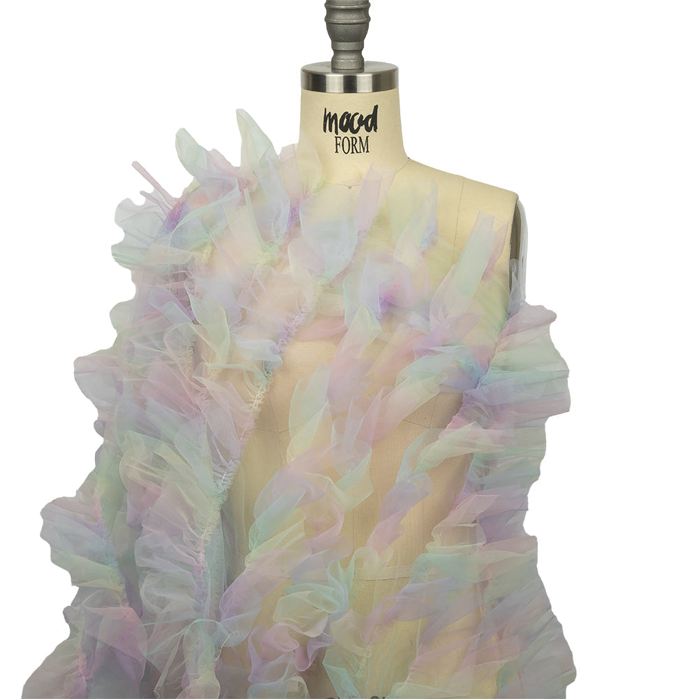 Pastel Rainbow Abstract Watercolor Printed Ruffled Tulle