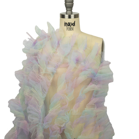 Pastel Rainbow Abstract Watercolor Printed Ruffled Tulle