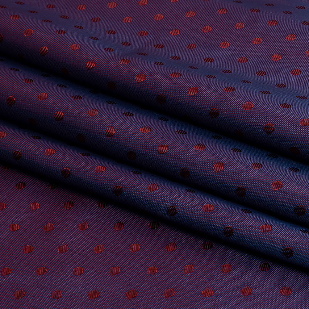 Wine and Blue Bi-Color Polkadots Jacquard Lining