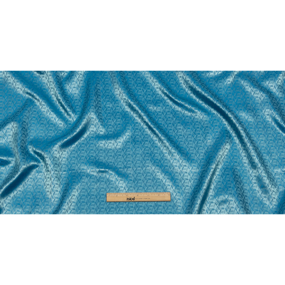 Geometric Jacquard Lining - Country Blue and Aqua Bi-Color