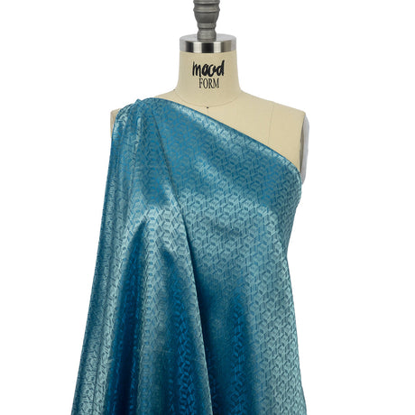 Geometric Jacquard Lining - Country Blue and Aqua Bi-Color