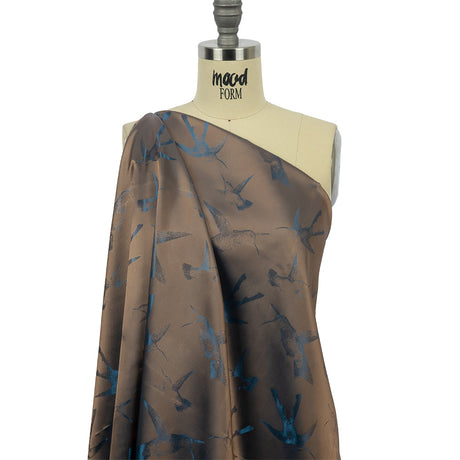 Hummingbirds Jacquard Lining - Blue and Beige Bi-Color