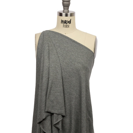 Heathered Gray Stretch Rayon 2x2 Rib Knit