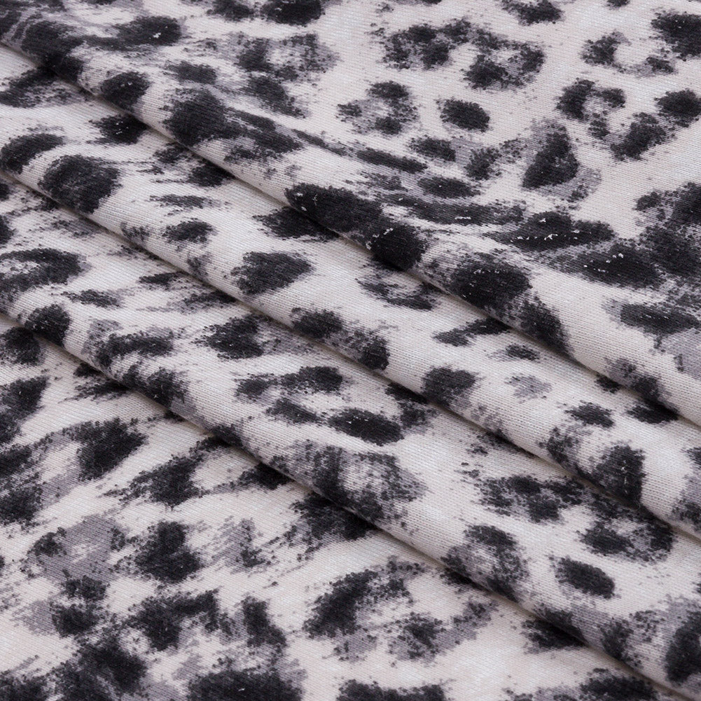 Ivory and Charcoal Wild Spots Stretch Rayon Jersey