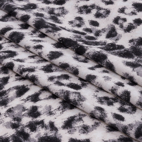 Ivory and Charcoal Wild Spots Stretch Rayon Jersey