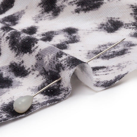 Ivory and Charcoal Wild Spots Stretch Rayon Jersey