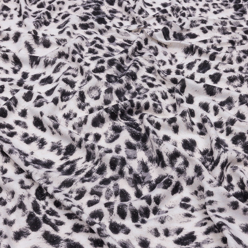 Ivory and Charcoal Wild Spots Stretch Rayon Jersey