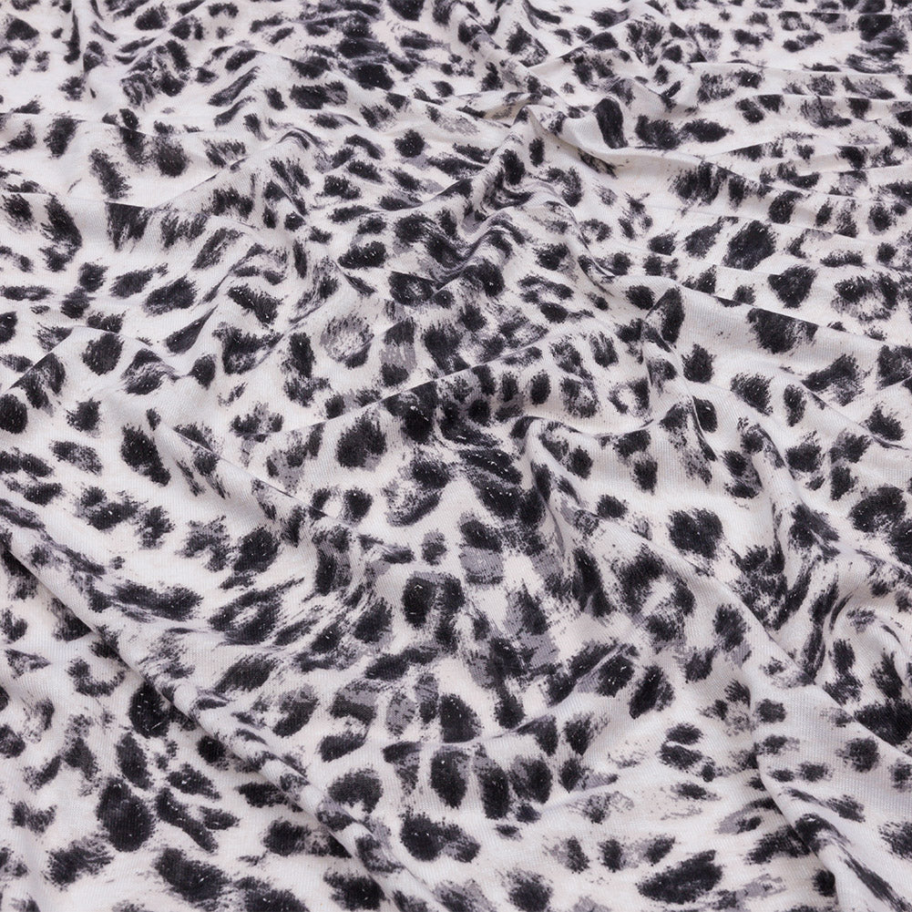 Ivory and Charcoal Wild Spots Stretch Rayon Jersey