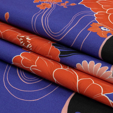 Stretch Cotton Sateen - Blue and Pink Floral - Japanese Daydreams Print - Mood Exclusive Groove Collection