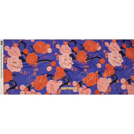 Stretch Cotton Sateen - Blue and Pink Floral - Japanese Daydreams Print - Mood Exclusive Groove Collection