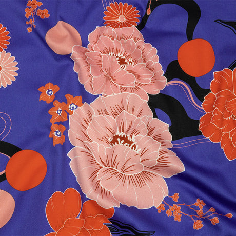 Stretch Cotton Sateen - Blue and Pink Floral - Japanese Daydreams Print - Mood Exclusive Groove Collection