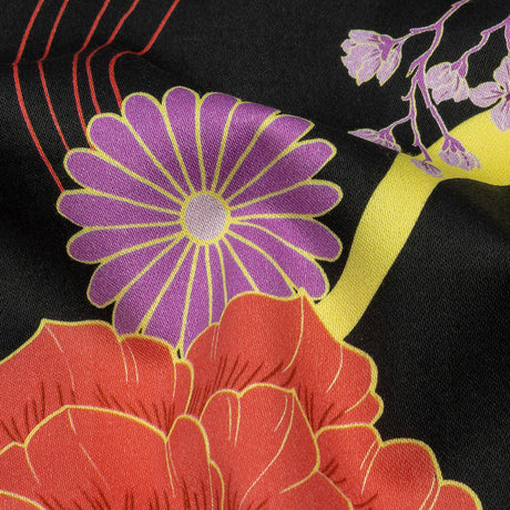 Stretch Cotton Sateen - Black, Red and Purple Floral - Japanese Daydreams Print - Mood Exclusive Groove Collection