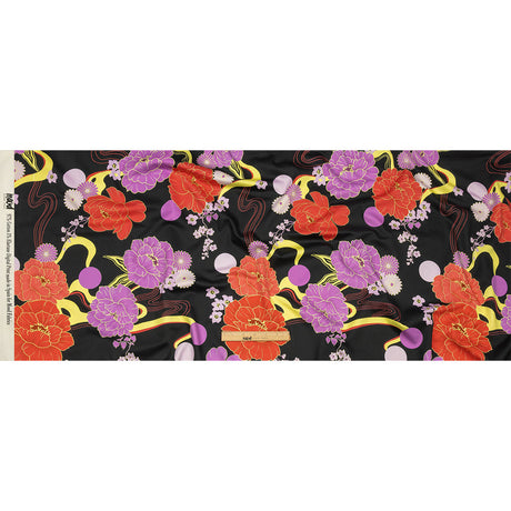 Stretch Cotton Sateen - Black, Red and Purple Floral - Japanese Daydreams Print - Mood Exclusive Groove Collection