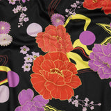 Stretch Cotton Sateen - Black, Red and Purple Floral - Japanese Daydreams Print - Mood Exclusive Groove Collection
