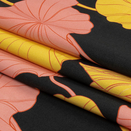 Stretch Cotton Sateen - Black, Pink and Yellow Floral - Valley of Lilies Print - Mood Exclusive Groove Collection