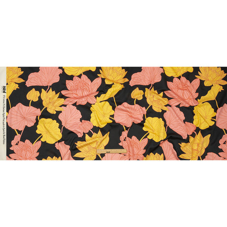 Stretch Cotton Sateen - Black, Pink and Yellow Floral - Valley of Lilies Print - Mood Exclusive Groove Collection