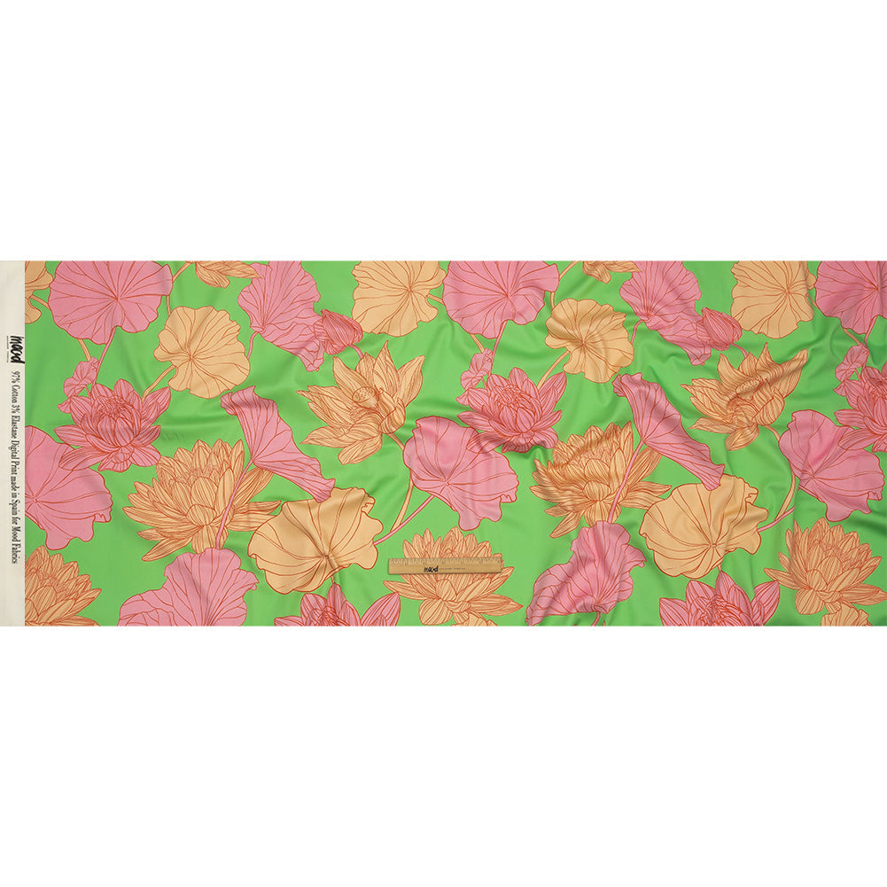 Stretch Cotton Sateen - Lime, Pink and Orange Floral - Valley of Lilies Print - Mood Exclusive Groove Collection
