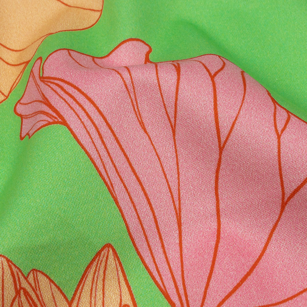 Stretch Cotton Sateen - Lime, Pink and Orange Floral - Valley of Lilies Print - Mood Exclusive Groove Collection