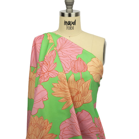 Stretch Cotton Sateen - Lime, Pink and Orange Floral - Valley of Lilies Print - Mood Exclusive Groove Collection