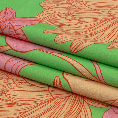 Stretch Cotton Sateen - Lime, Pink and Orange Floral - Valley of Lilies Print - Mood Exclusive Groove Collection