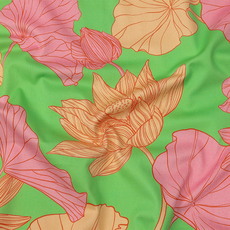 Stretch Cotton Sateen - Lime, Pink and Orange Floral - Valley of Lilies Print - Mood Exclusive Groove Collection