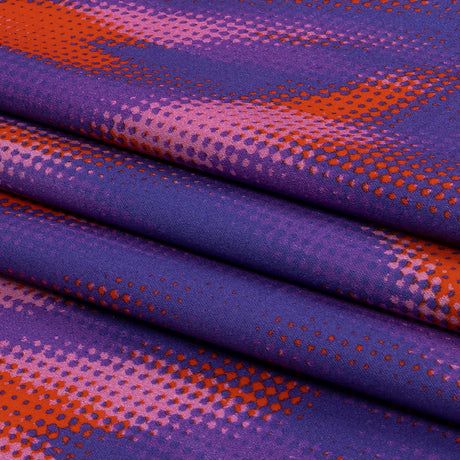 Stretch Cotton Sateen - Red and Purple Halftone Animal Stripes - Comic Glitch Print - Mood Exclusive Groove Collection
