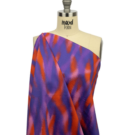 Stretch Cotton Sateen - Red and Purple Halftone Animal Stripes - Comic Glitch Print - Mood Exclusive Groove Collection