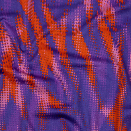 Stretch Cotton Sateen - Red and Purple Halftone Animal Stripes - Comic Glitch Print - Mood Exclusive Groove Collection