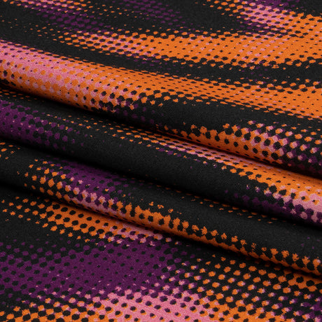 Stretch Cotton Sateen - Black and Orange Halftone Animal Stripes - Comic Glitch Print - Mood Exclusive Groove Collection
