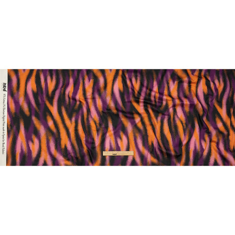 Stretch Cotton Sateen - Black and Orange Halftone Animal Stripes - Comic Glitch Print - Mood Exclusive Groove Collection