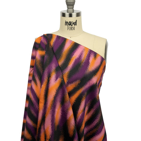 Stretch Cotton Sateen - Black and Orange Halftone Animal Stripes - Comic Glitch Print - Mood Exclusive Groove Collection