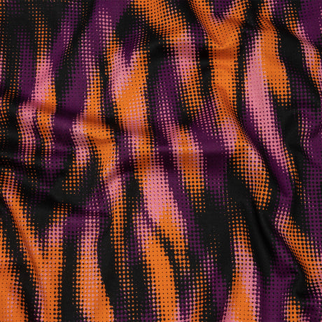 Stretch Cotton Sateen - Black and Orange Halftone Animal Stripes - Comic Glitch Print - Mood Exclusive Groove Collection