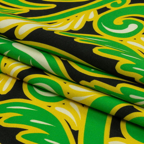Stretch Cotton Sateen - Green Ornamental Paisleys - Vacation Vibrations Print - Mood Exclusive Groove Collection