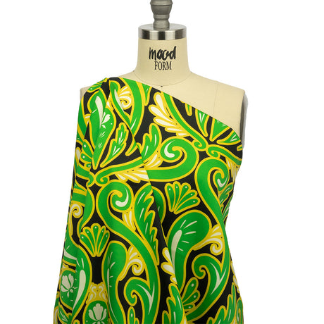 Stretch Cotton Sateen - Green Ornamental Paisleys - Vacation Vibrations Print - Mood Exclusive Groove Collection