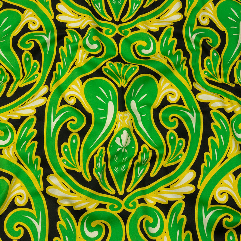 Stretch Cotton Sateen - Green Ornamental Paisleys - Vacation Vibrations Print - Mood Exclusive Groove Collection