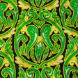 Stretch Cotton Sateen - Green Ornamental Paisleys - Vacation Vibrations Print - Mood Exclusive Groove Collection