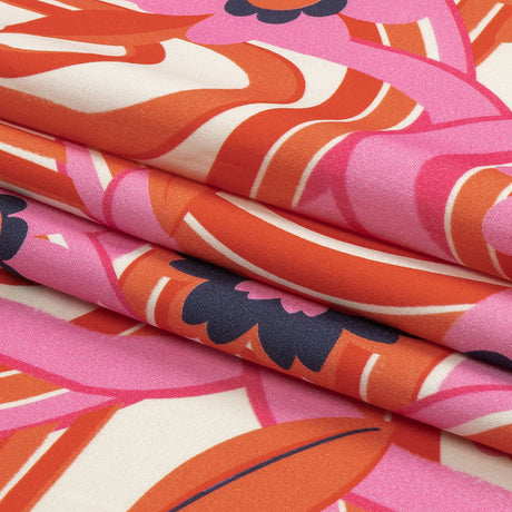 Stretch Cotton Sateen - Pink Winding Lines and Flowers - Bloom the Beat Print - Mood Exclusive Groove Collection
