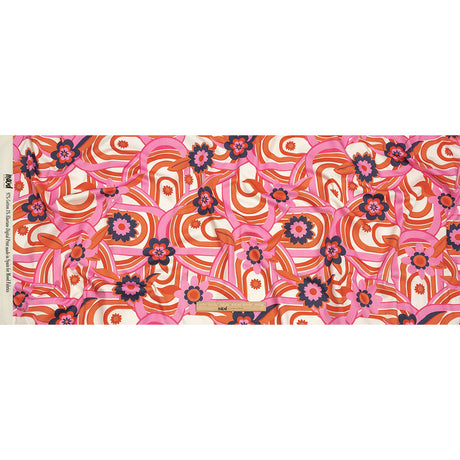Stretch Cotton Sateen - Pink Winding Lines and Flowers - Bloom the Beat Print - Mood Exclusive Groove Collection