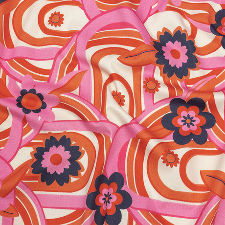 Stretch Cotton Sateen - Pink Winding Lines and Flowers - Bloom the Beat Print - Mood Exclusive Groove Collection
