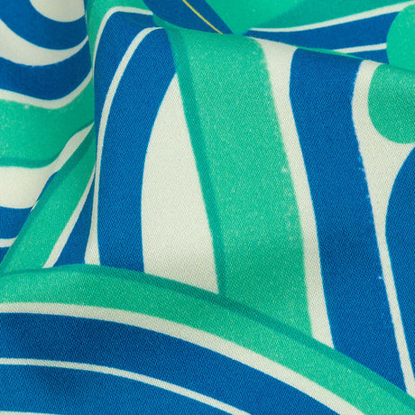 Stretch Cotton Sateen - Blue Winding Lines and Flowers - Bloom the Beat Print - Mood Exclusive Groove Collection