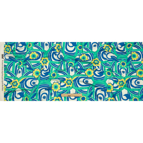 Stretch Cotton Sateen - Blue Winding Lines and Flowers - Bloom the Beat Print - Mood Exclusive Groove Collection