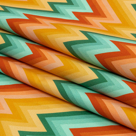 Stretch Cotton Sateen - Teal and Yellow Zig Zags - Sweet Vibes Print - Mood Exclusive Groove Collection