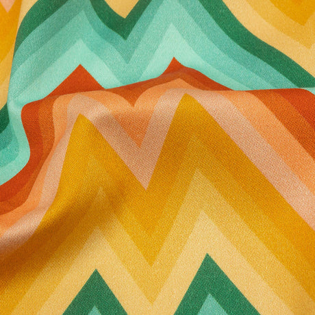 Stretch Cotton Sateen - Teal and Yellow Zig Zags - Sweet Vibes Print - Mood Exclusive Groove Collection