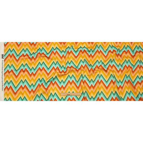 Stretch Cotton Sateen - Teal and Yellow Zig Zags - Sweet Vibes Print - Mood Exclusive Groove Collection