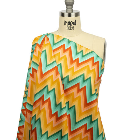 Stretch Cotton Sateen - Teal and Yellow Zig Zags - Sweet Vibes Print - Mood Exclusive Groove Collection