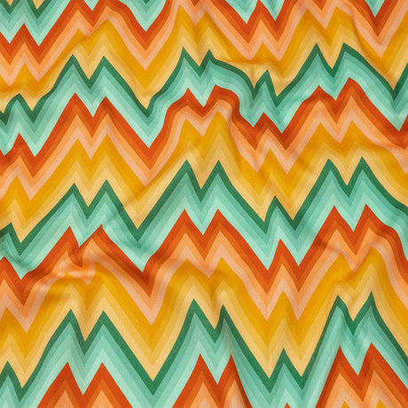 Stretch Cotton Sateen - Teal and Yellow Zig Zags - Sweet Vibes Print - Mood Exclusive Groove Collection